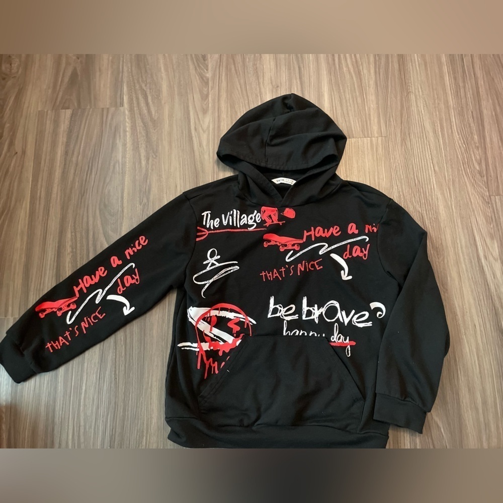 SHEIN Boys Black and Red Graphic Soft Hoodie size 10Y